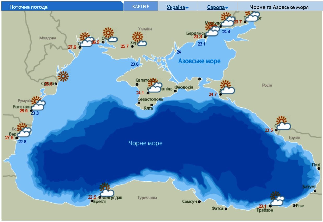 Карта температуры черного моря